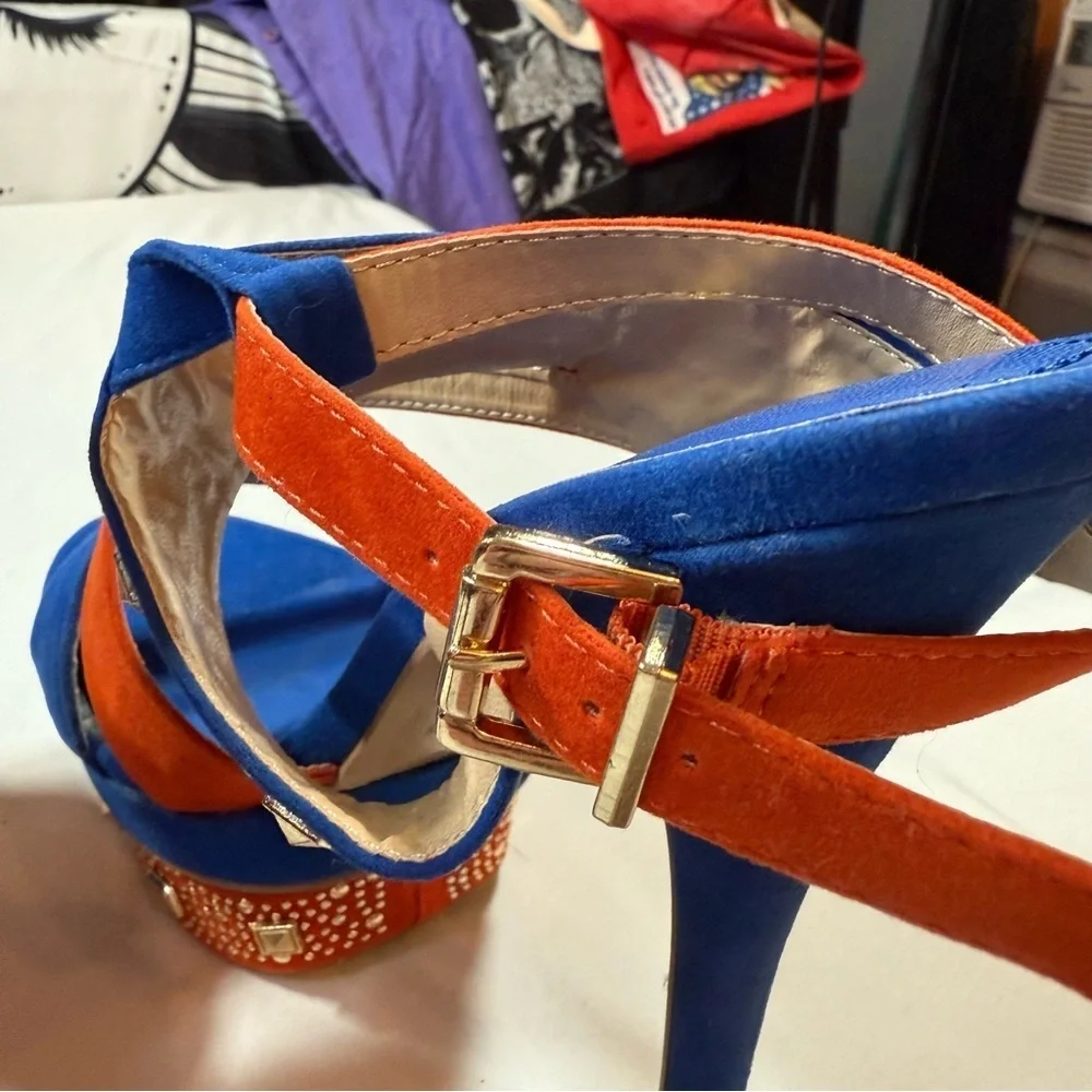 Alba Blue and Orange Studded Platform Heels - Picture 12 of 12